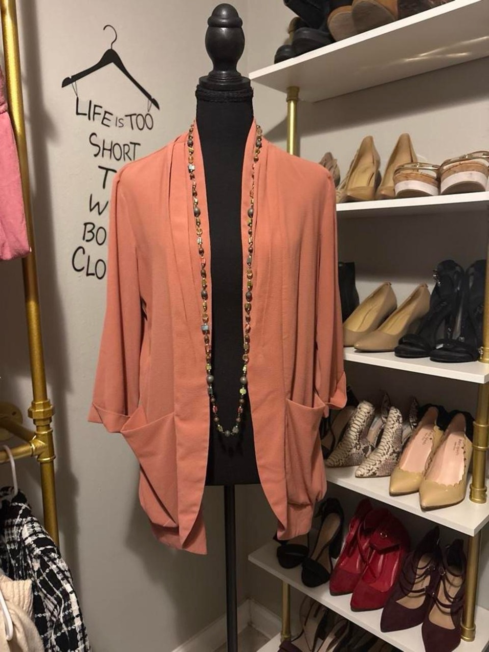 bobeau Coral Open-Front Drapey Cardigan